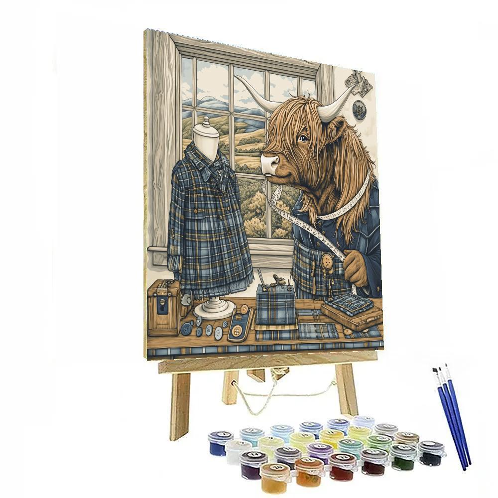 Highland Cow Kilt Tailor Measuring Day DIY paint by numbers