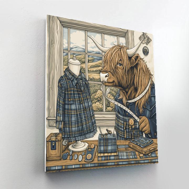 Highland Cow Kilt Tailor Measuring Day DIY paint by numbers