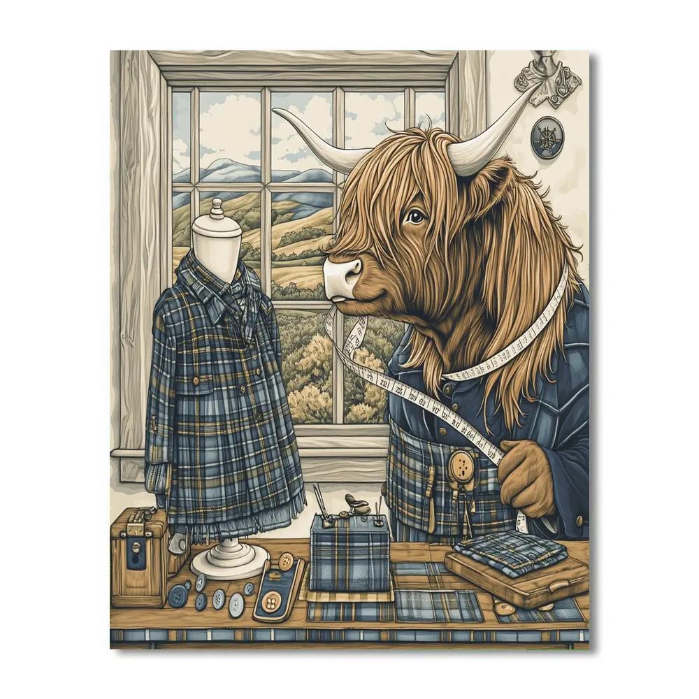 Highland Cow Kilt Tailor Measuring Day DIY paint by numbers
