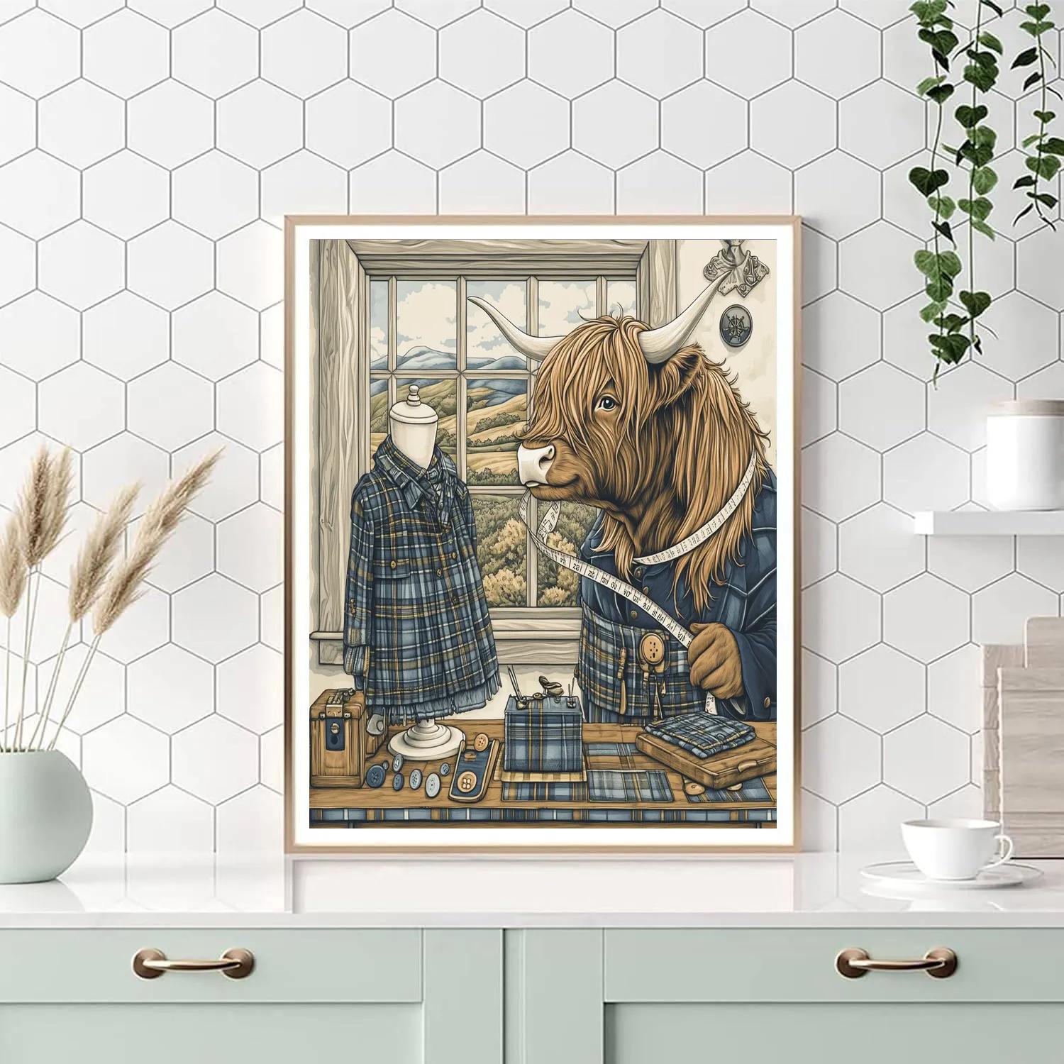 Highland Cow Kilt Tailor Measuring Day DIY paint by numbers
