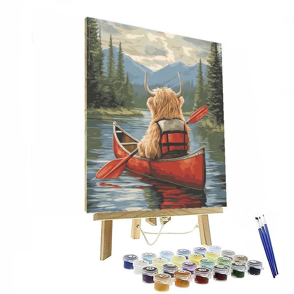 Highland Cow Canoe Guide On A Quiet Loch Number painting