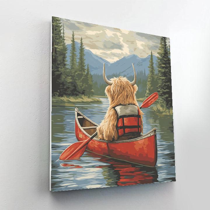 Highland Cow Canoe Guide On A Quiet Loch Number painting