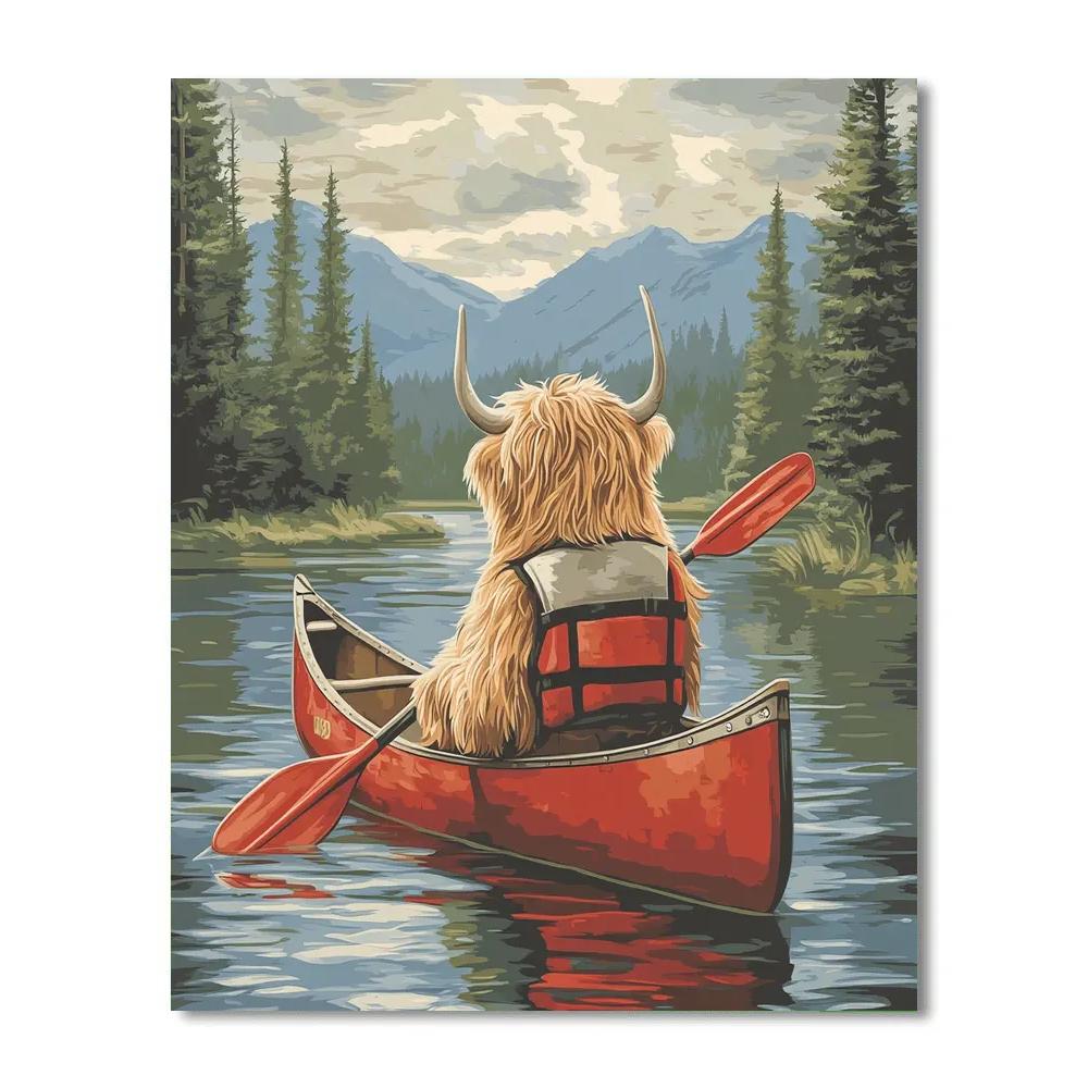 Highland Cow Canoe Guide On A Quiet Loch Number painting
