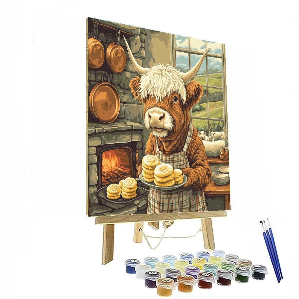 Baking Scones Beside The Highland Cow Hearth paint by numbers