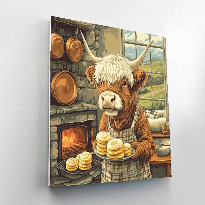 Baking Scones Beside The Highland Cow Hearth paint by numbers