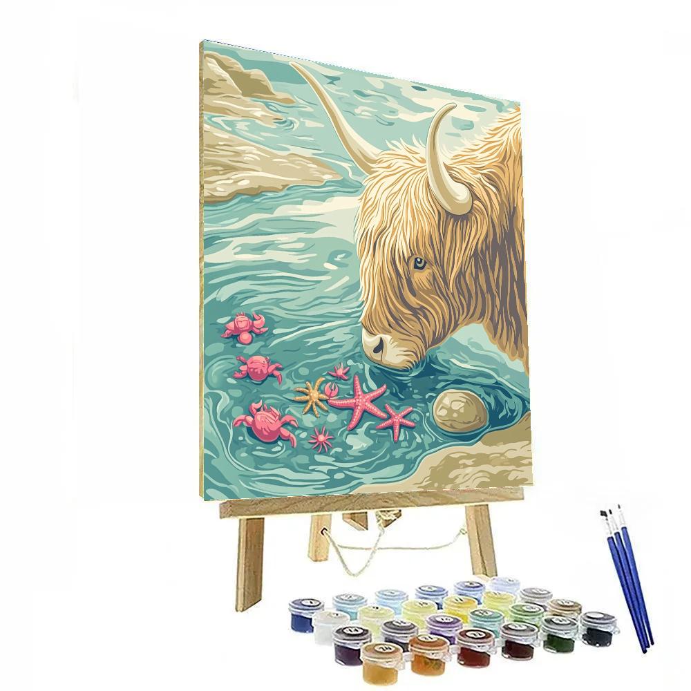 Highland Cow Seaside Rockpool Explorer Painting by numbers kit