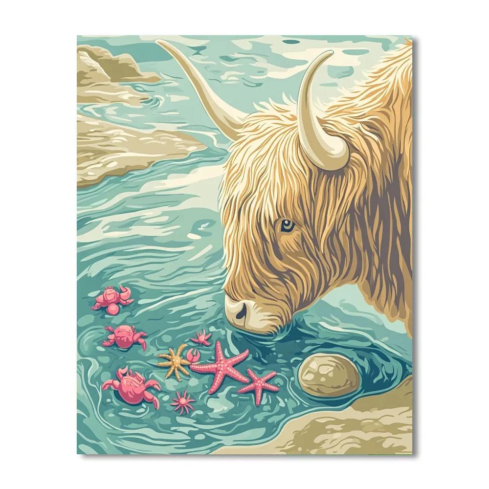 Highland Cow Seaside Rockpool Explorer Painting by numbers kit