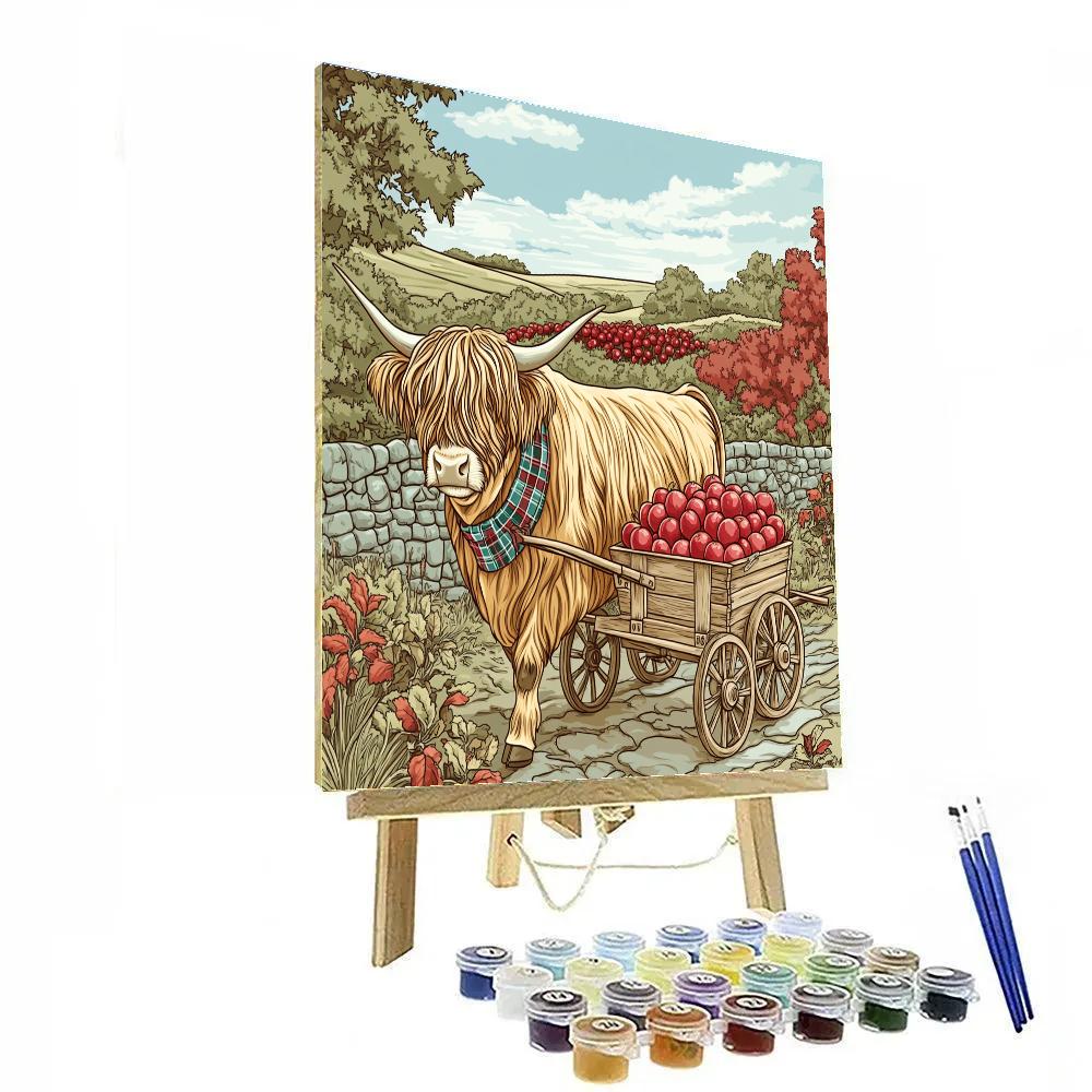 Highland Cow Orchard Apple Cart Ride Paint by numbers kits