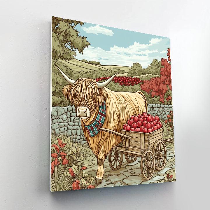 Highland Cow Orchard Apple Cart Ride Paint by numbers kits