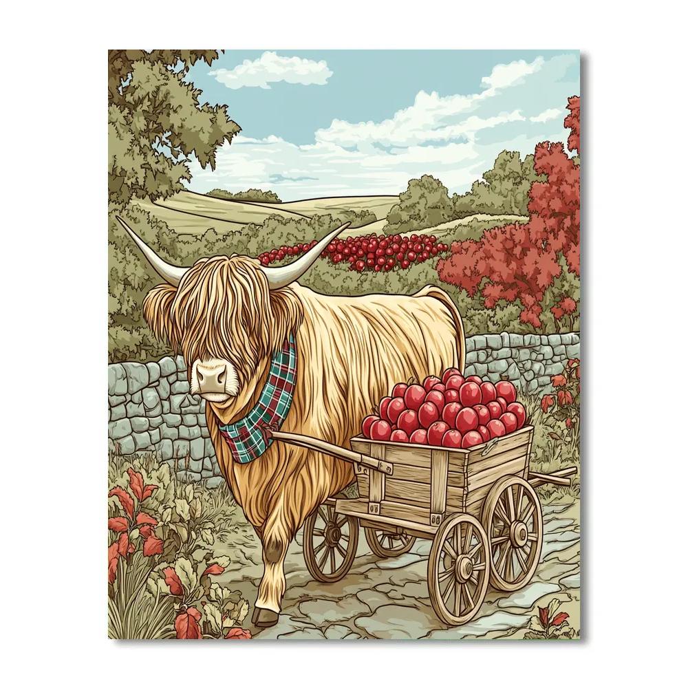 Highland Cow Orchard Apple Cart Ride Paint by numbers kits