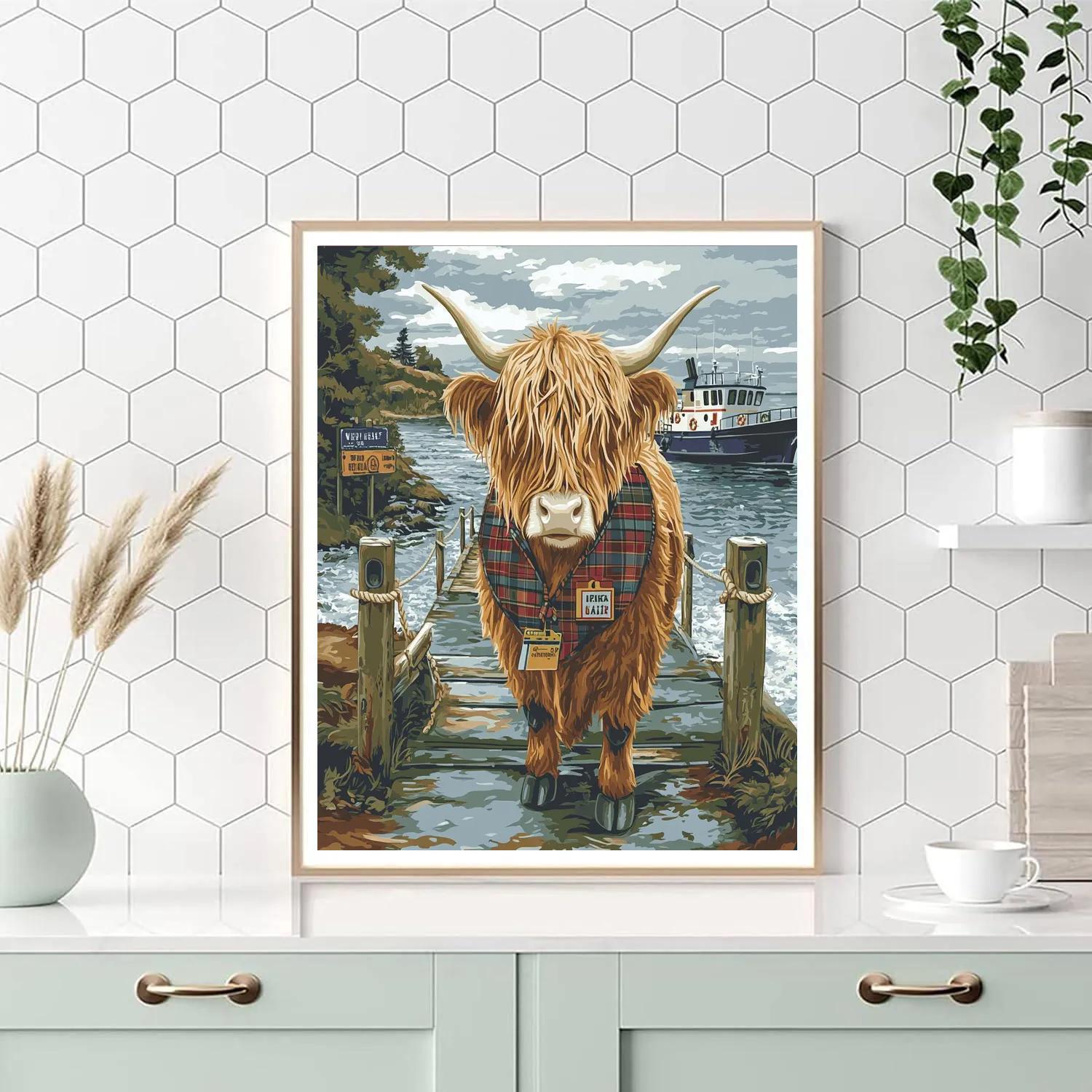 Highland Cow Ferry Ticket Collector Paint by numbers kits