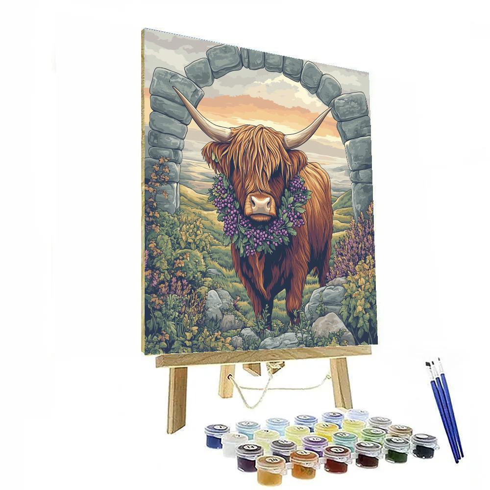Stone Circle Ceremony With Highland Cow Garland Painting by numbers kit