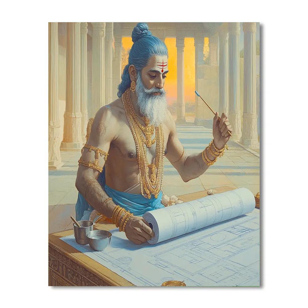 Brahma Temple Blueprints On Scrolls DIY paint by numbers