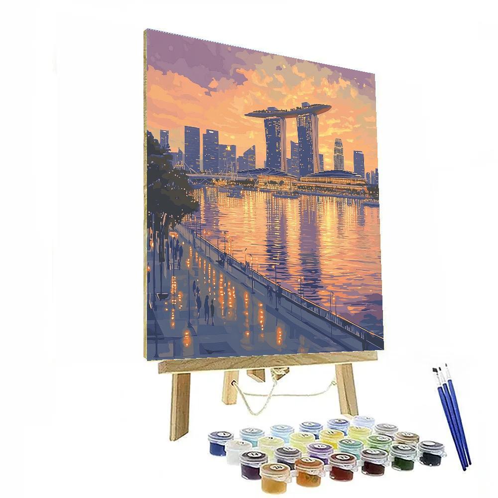 Sunset Silhouette Of Marina Bay Sands Skyline, Singapore Numbered painting kits