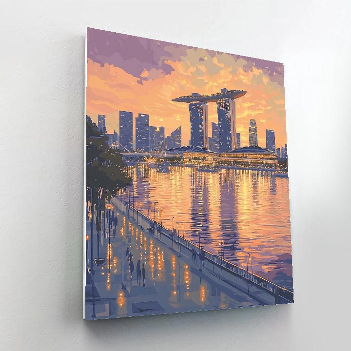 Sunset Silhouette Of Marina Bay Sands Skyline, Singapore Numbered painting kits