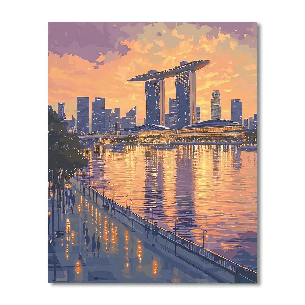 Sunset Silhouette Of Marina Bay Sands Skyline, Singapore Numbered painting kits