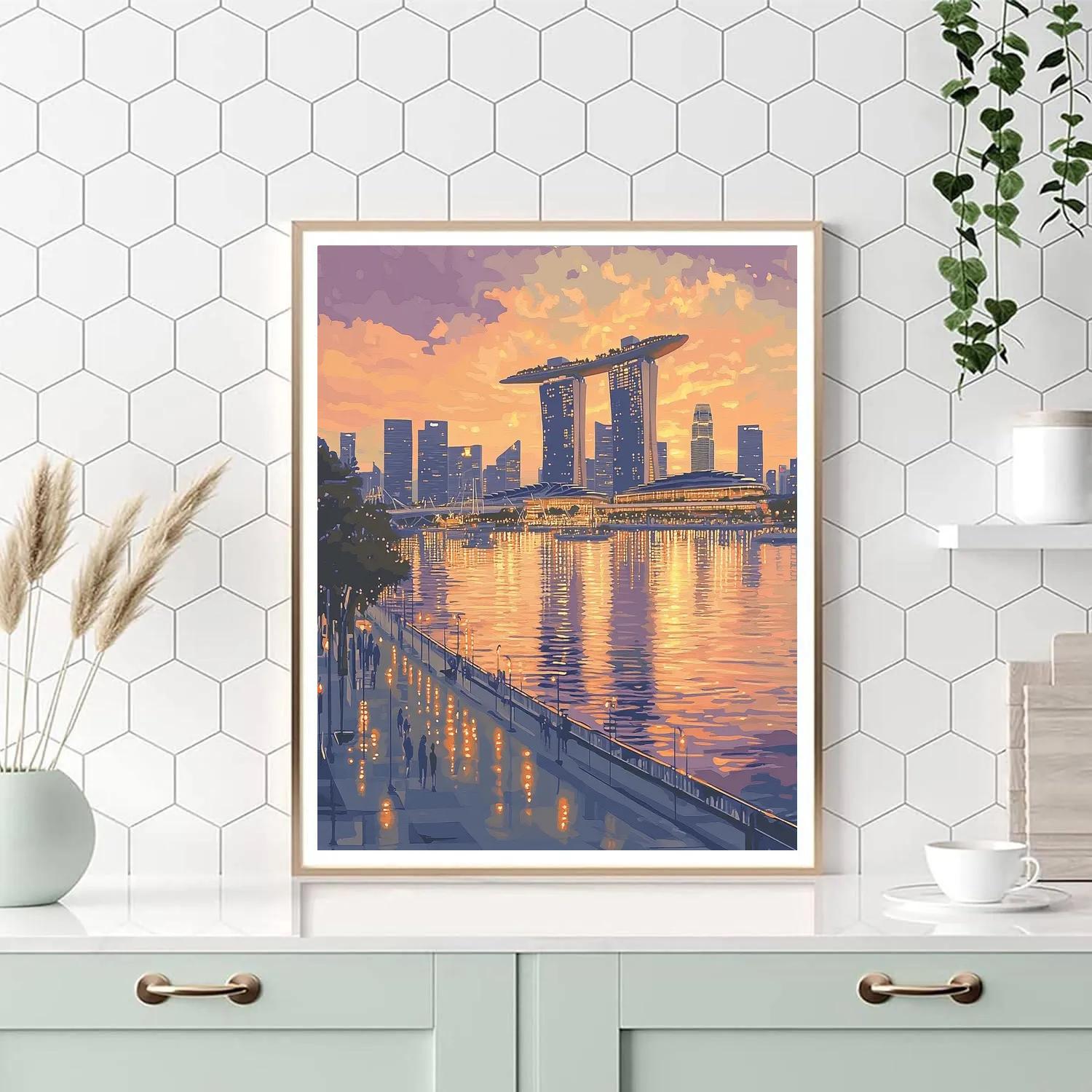 Sunset Silhouette Of Marina Bay Sands Skyline, Singapore Numbered painting kits