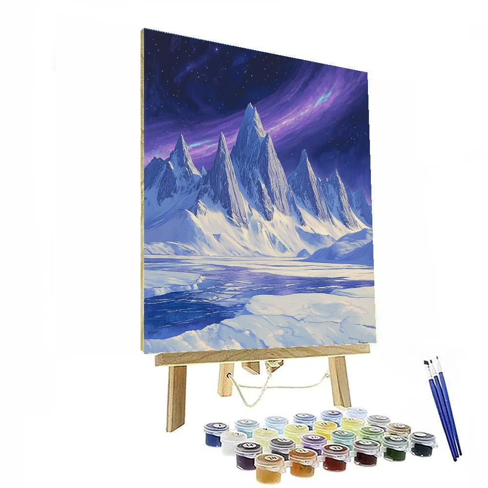 Lawren Harris Inspired Cathedral Peaks Beneath Polar Aurora Paint by numbers art