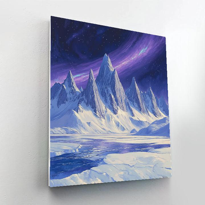 Lawren Harris Inspired Cathedral Peaks Beneath Polar Aurora Paint by numbers art