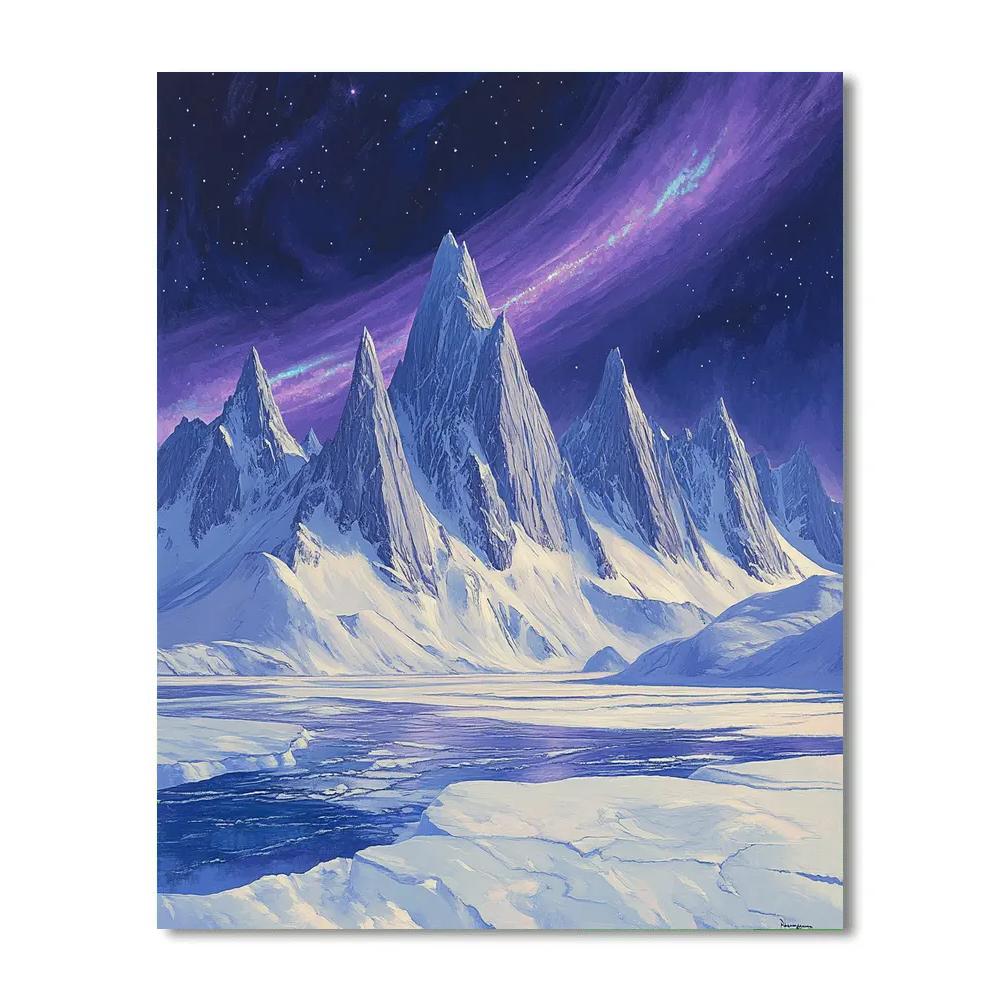 Lawren Harris Inspired Cathedral Peaks Beneath Polar Aurora Paint by numbers art