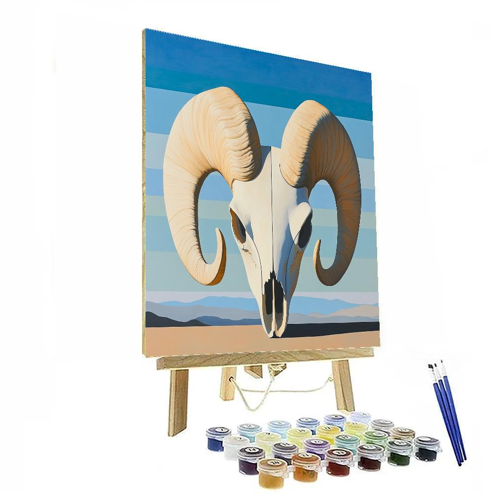 Georgia O’Keeffe Inspired Bleached Ram Skull With Turquoise Sky Bands DIY paint by numbers