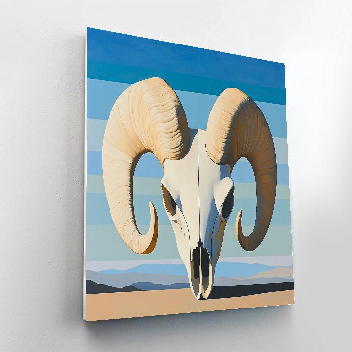 Georgia O’Keeffe Inspired Bleached Ram Skull With Turquoise Sky Bands DIY paint by numbers