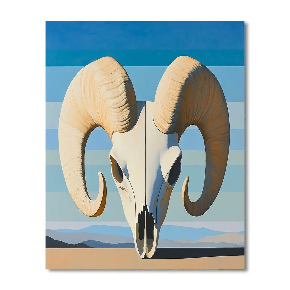 Georgia O’Keeffe Inspired Bleached Ram Skull With Turquoise Sky Bands DIY paint by numbers