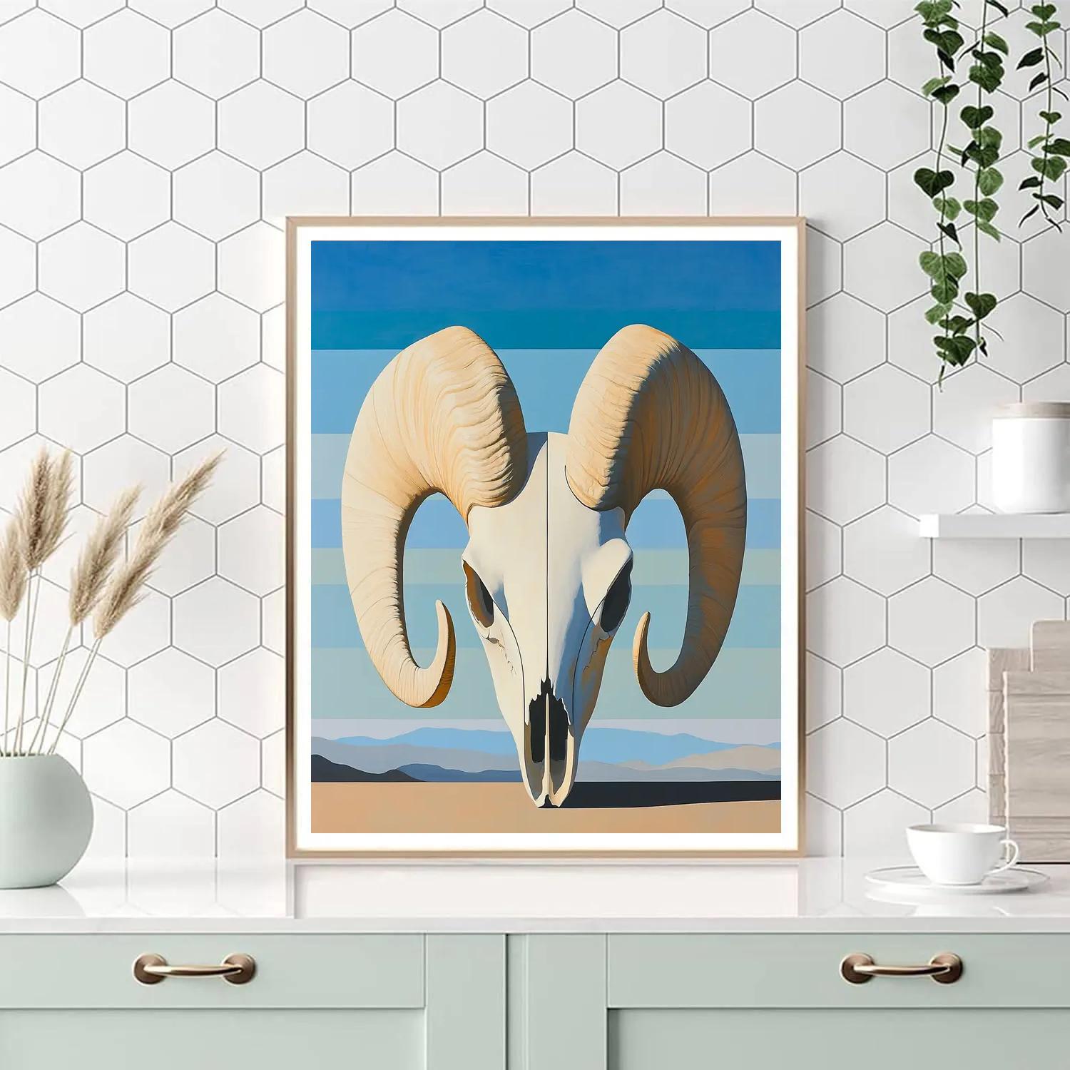 Georgia O’Keeffe Inspired Bleached Ram Skull With Turquoise Sky Bands DIY paint by numbers