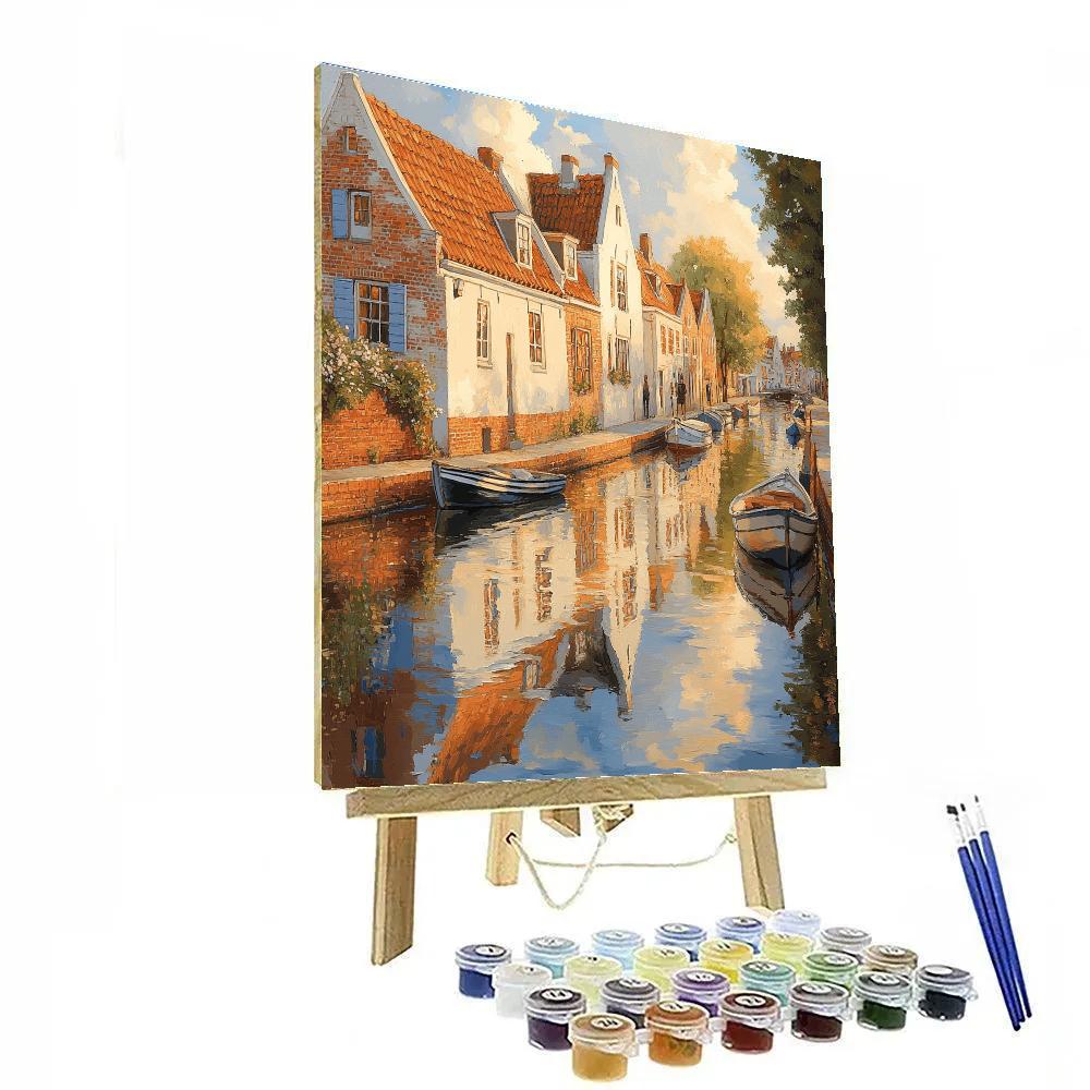 Johannes Vermeer Inspired Still Canal Reflection In Golden Haze DIY paint by numbers