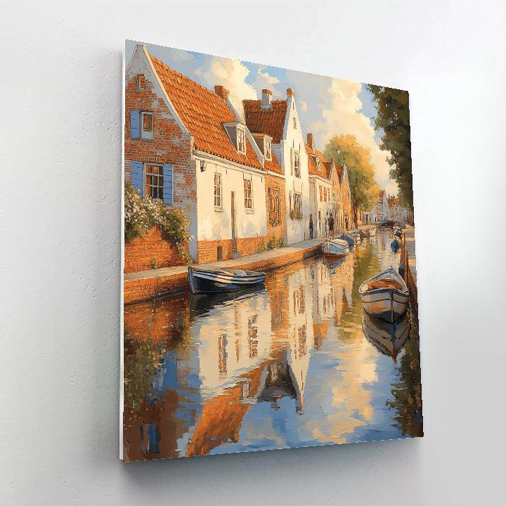 Johannes Vermeer Inspired Still Canal Reflection In Golden Haze DIY paint by numbers