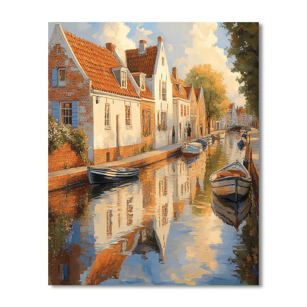 Johannes Vermeer Inspired Still Canal Reflection In Golden Haze DIY paint by numbers