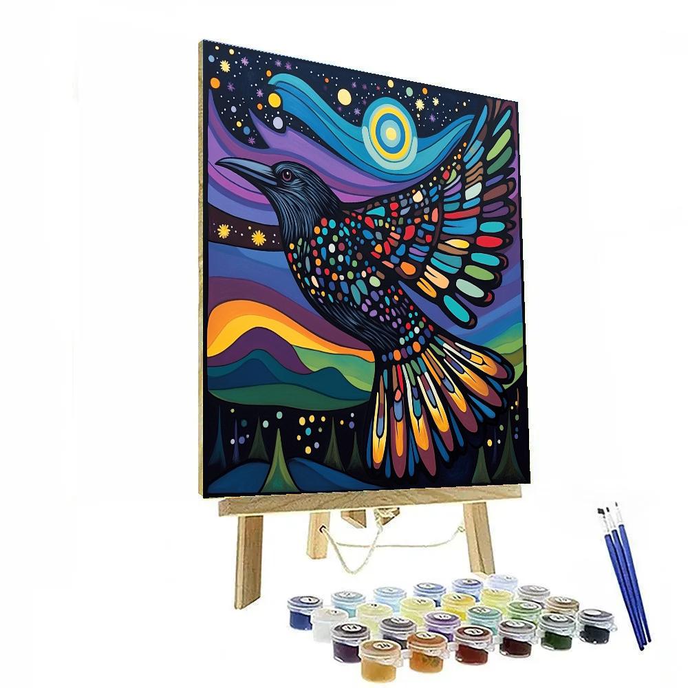 Norval Morrisseau Inspired Aurora Raven Of Sky Fire Number painting