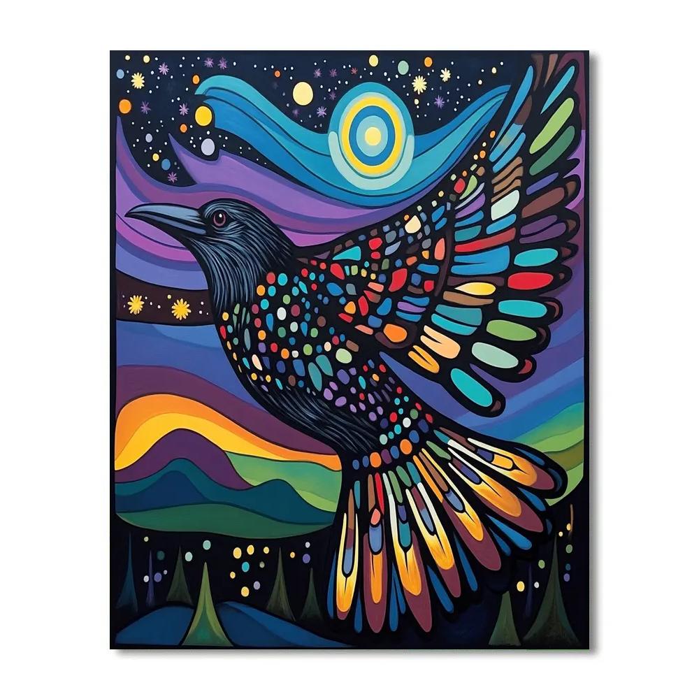 Norval Morrisseau Inspired Aurora Raven Of Sky Fire Number painting