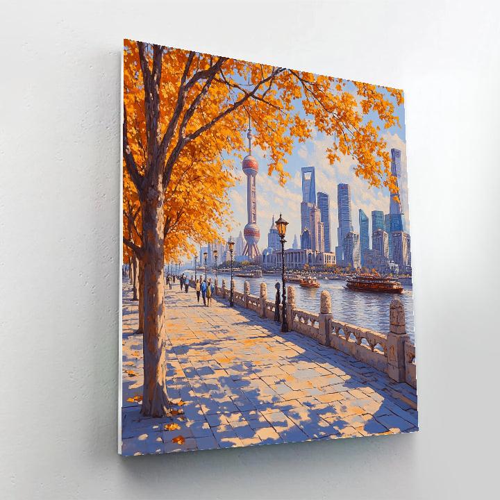 Autumn Glow On The Bund Waterfront, Shanghai, China Paint by numbers art