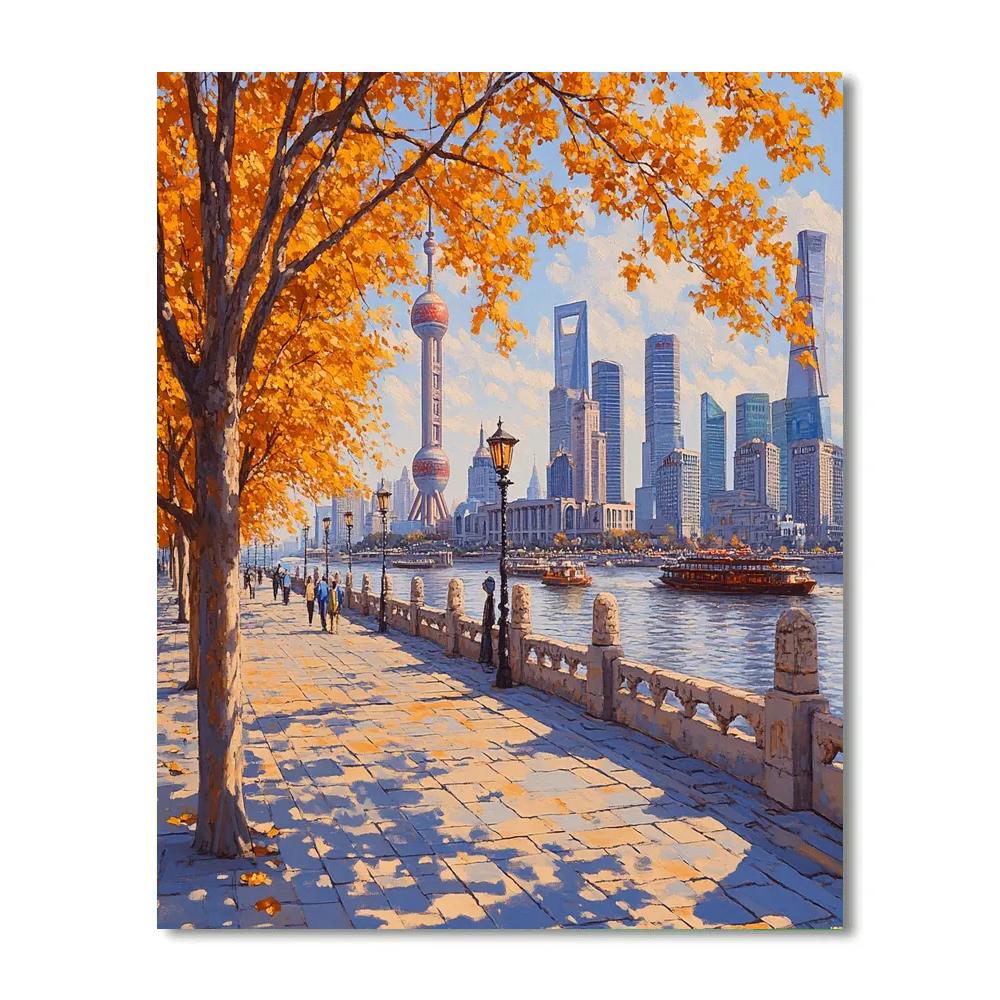 Autumn Glow On The Bund Waterfront, Shanghai, China Paint by numbers art