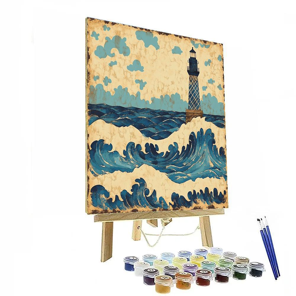 Hokusai Inspired Storm Waves And Lighthouse Numbered painting kits