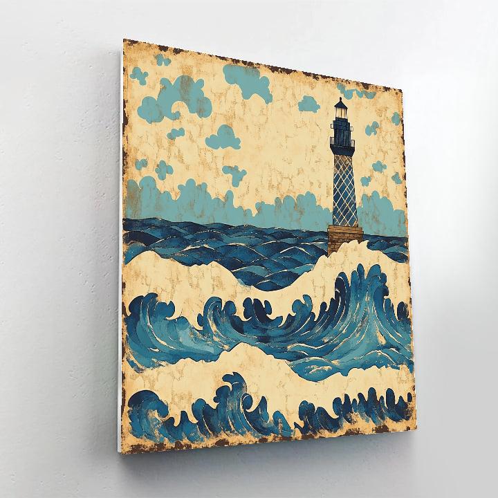 Hokusai Inspired Storm Waves And Lighthouse Numbered painting kits