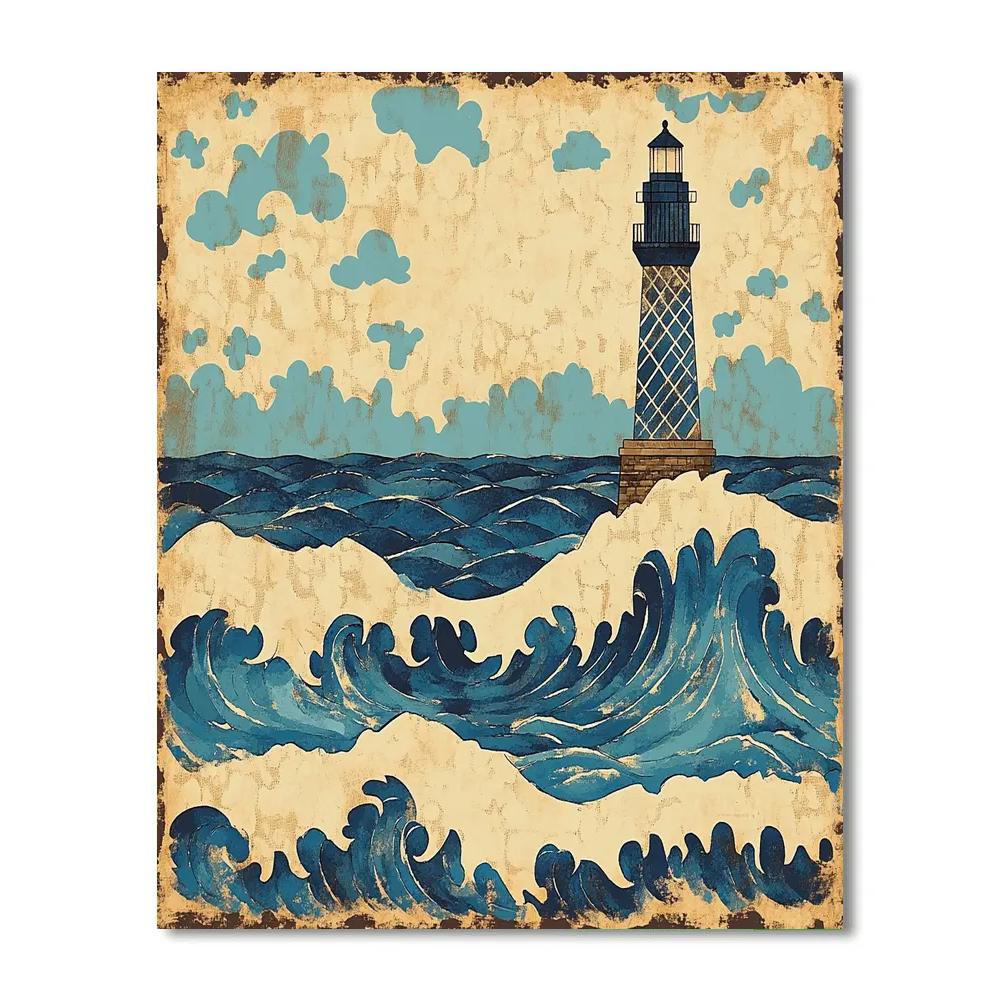 Hokusai Inspired Storm Waves And Lighthouse Numbered painting kits