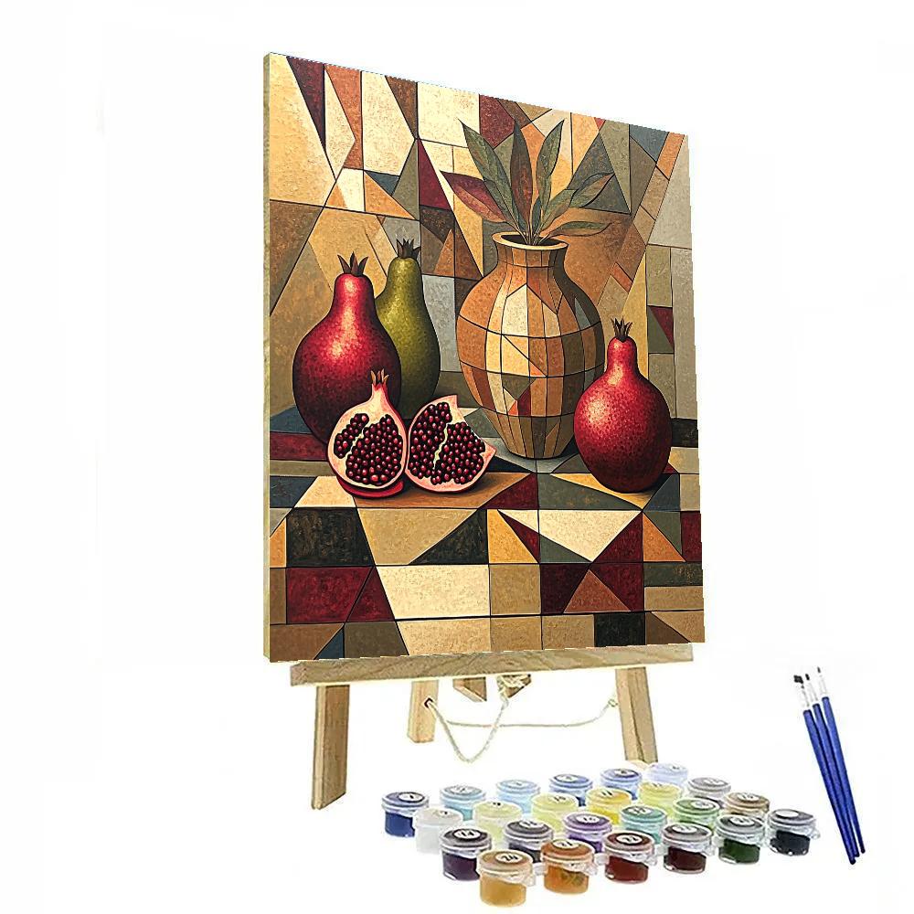 Pablo Picasso Inspired Fractured Orchard Still Life With Pomegranates And Earthenware Paint by numbers art
