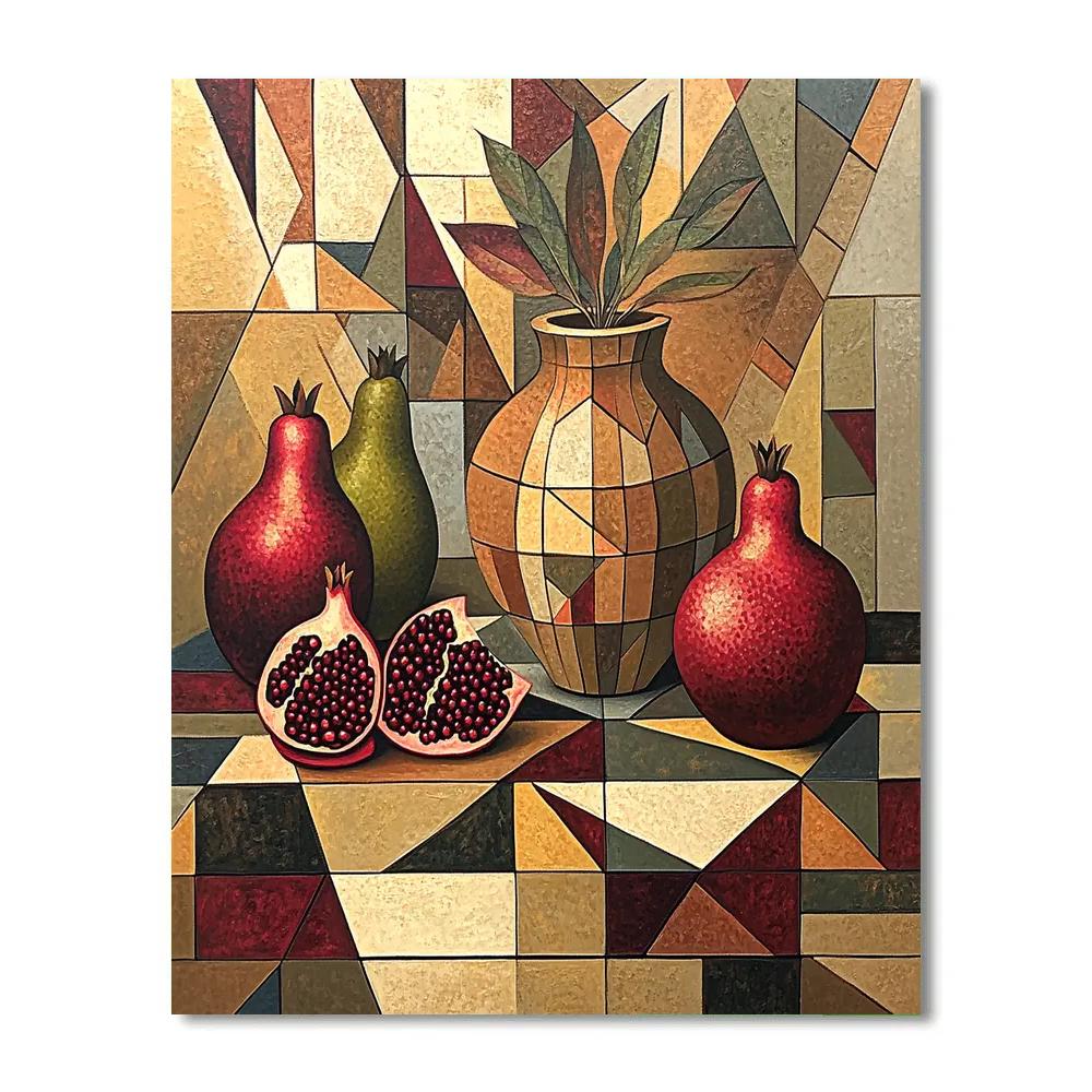 Pablo Picasso Inspired Fractured Orchard Still Life With Pomegranates And Earthenware Paint by numbers art