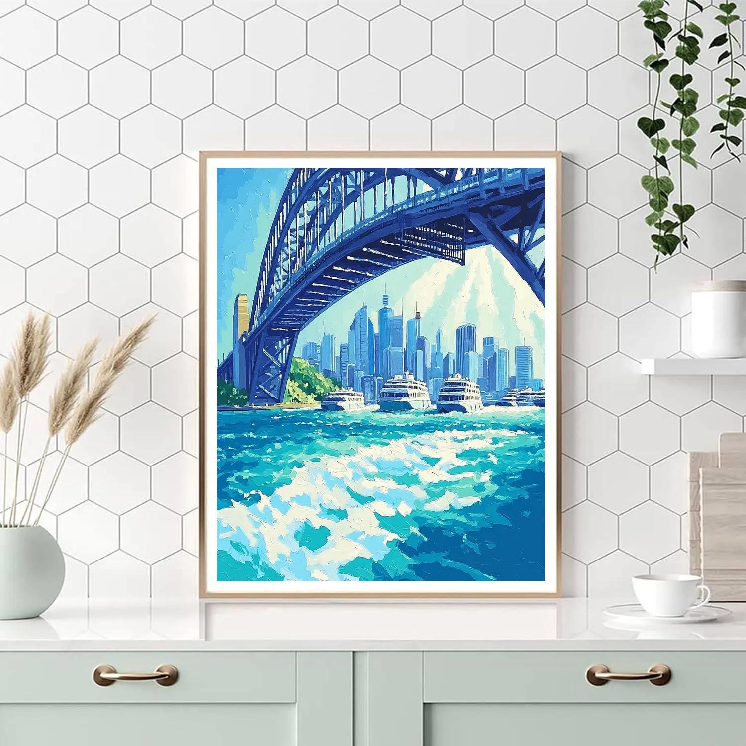Turquoise Water And Rock Arches At Sydney Harbour Bridge, Sydney, Australia DIY paint by numbers