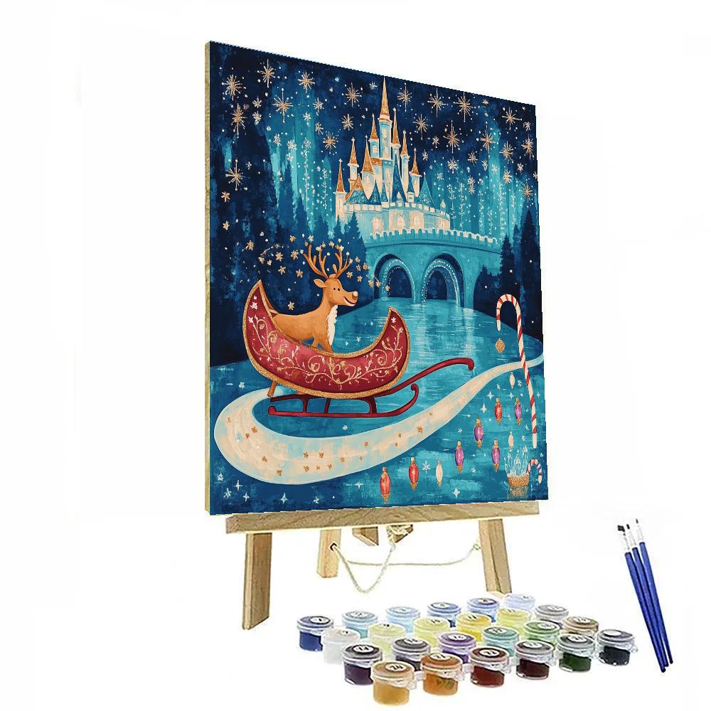 Aurora Sleigh Parade Over The Storybook Castle Lagoon Number painting