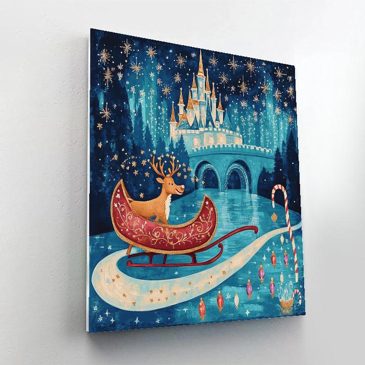Aurora Sleigh Parade Over The Storybook Castle Lagoon Number painting