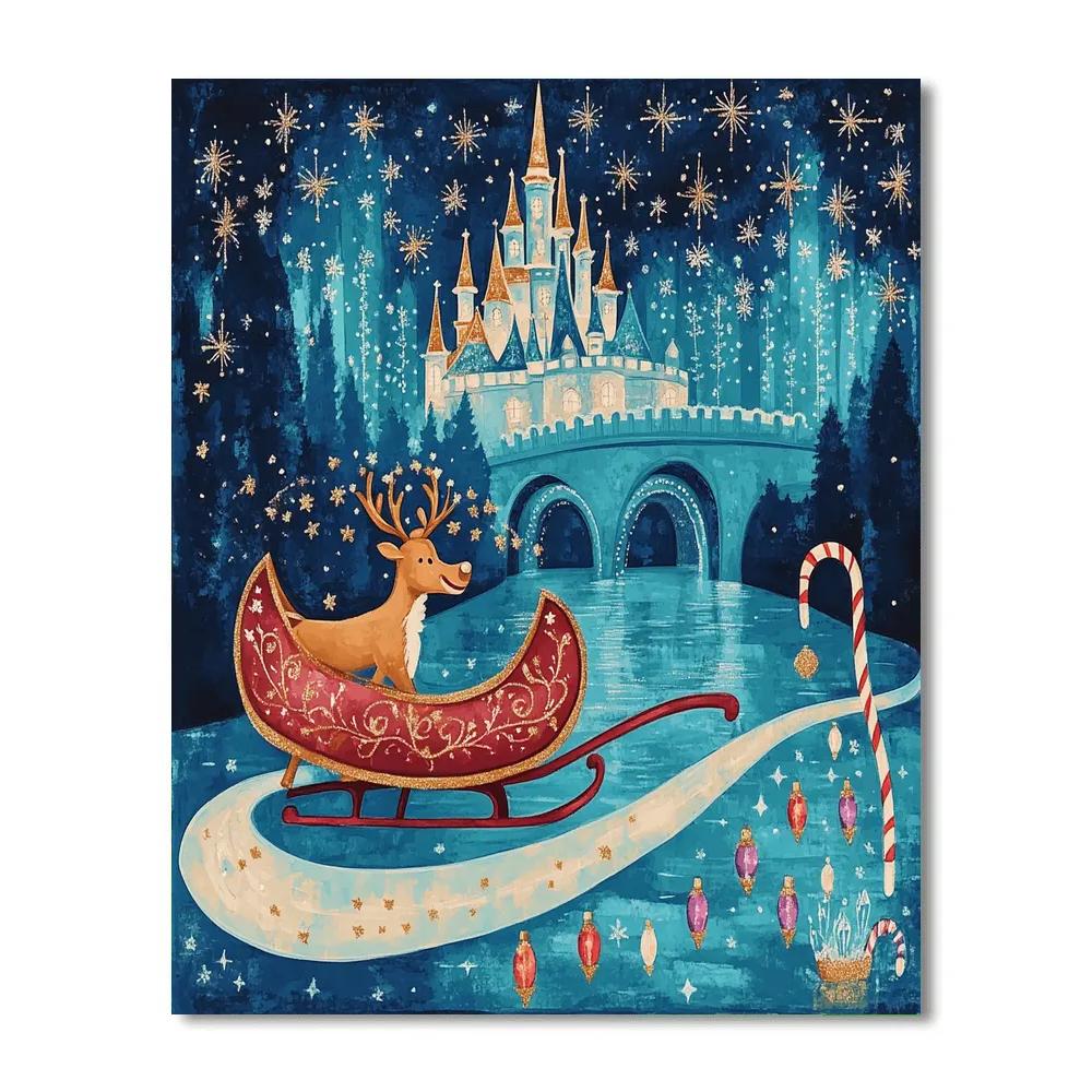 Aurora Sleigh Parade Over The Storybook Castle Lagoon Number painting