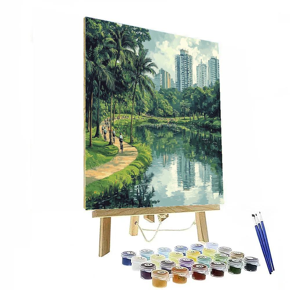 Green Oasis At Parque Ibirapuera Lake, Sao Paulo, Brazil paint by color