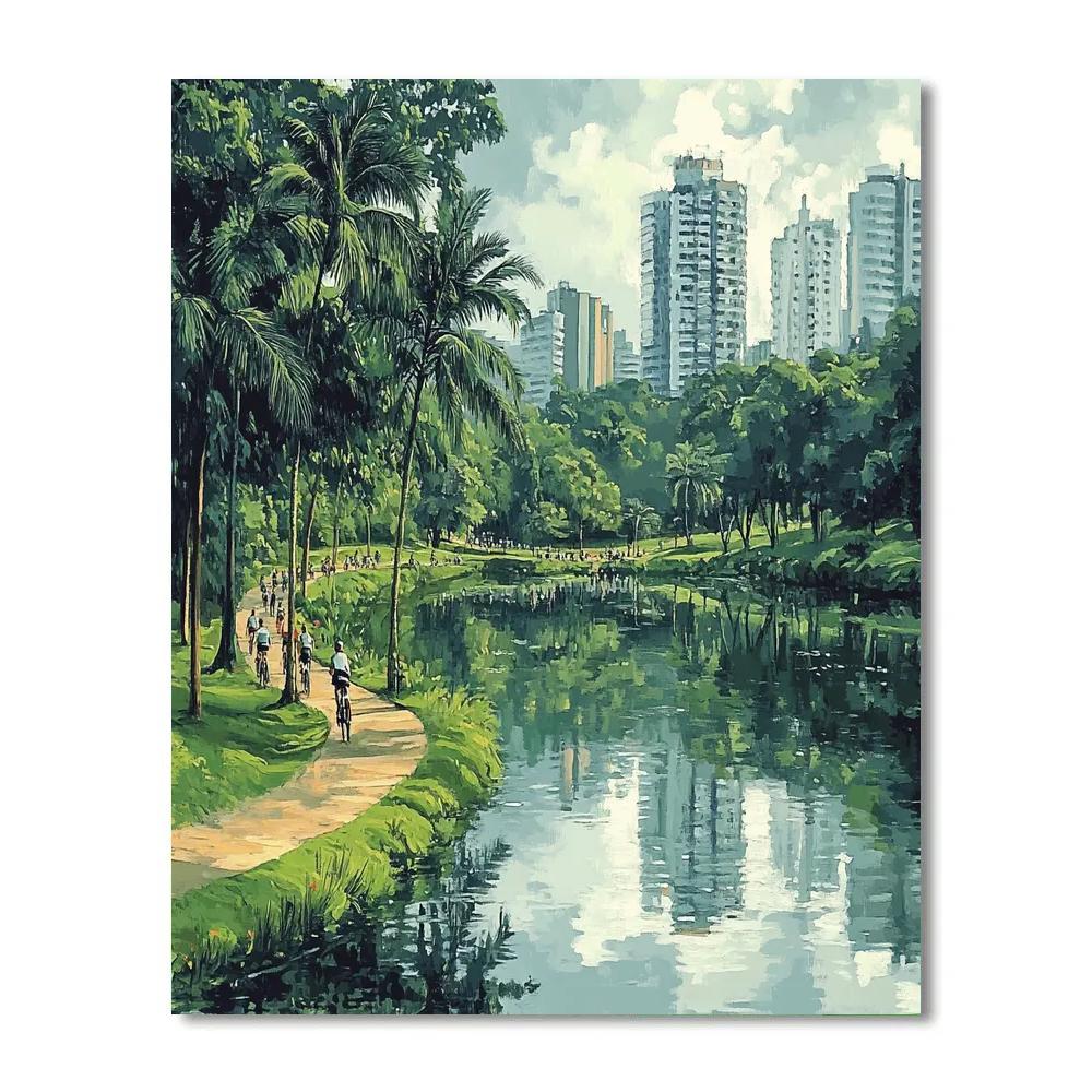 Green Oasis At Parque Ibirapuera Lake, Sao Paulo, Brazil paint by color