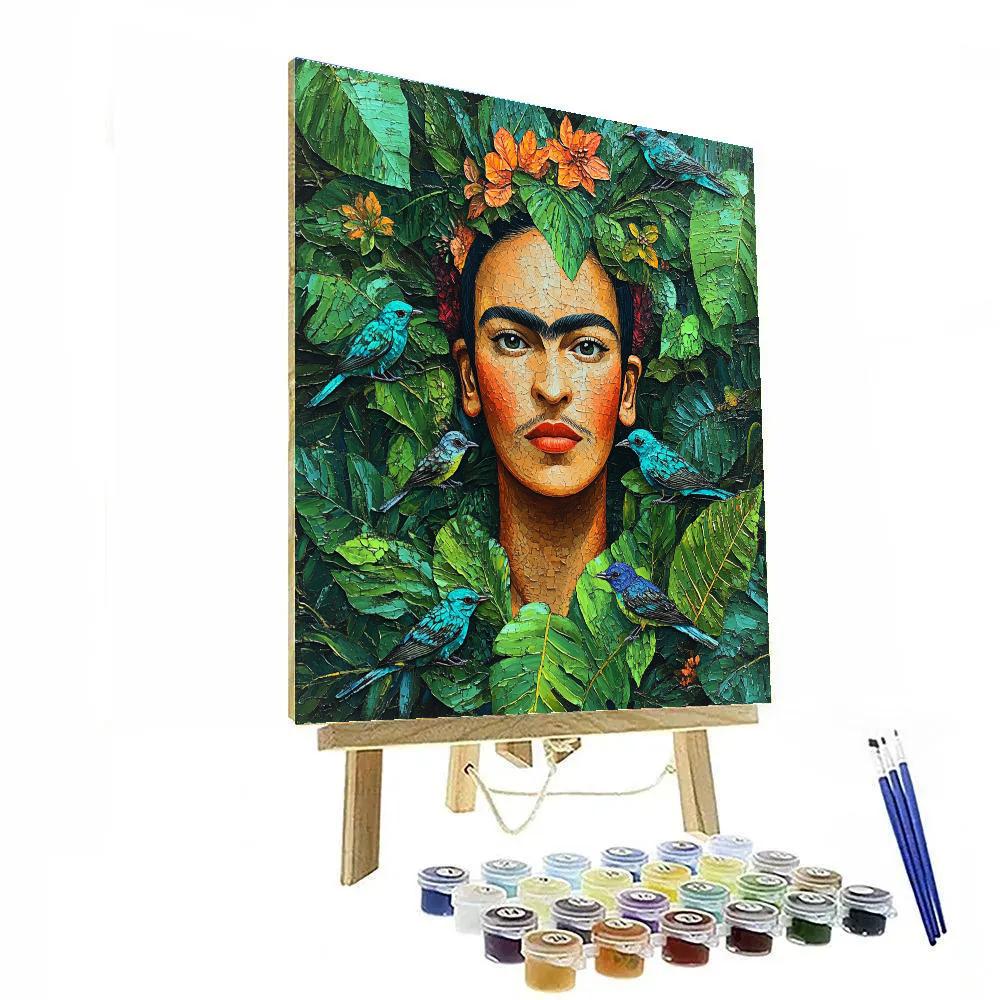 Frida Kahlo Inspired Botanical Self Portrait With Birds paint by color