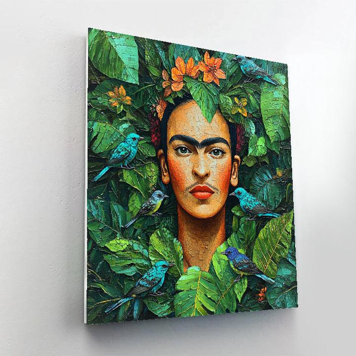 Frida Kahlo Inspired Botanical Self Portrait With Birds paint by color