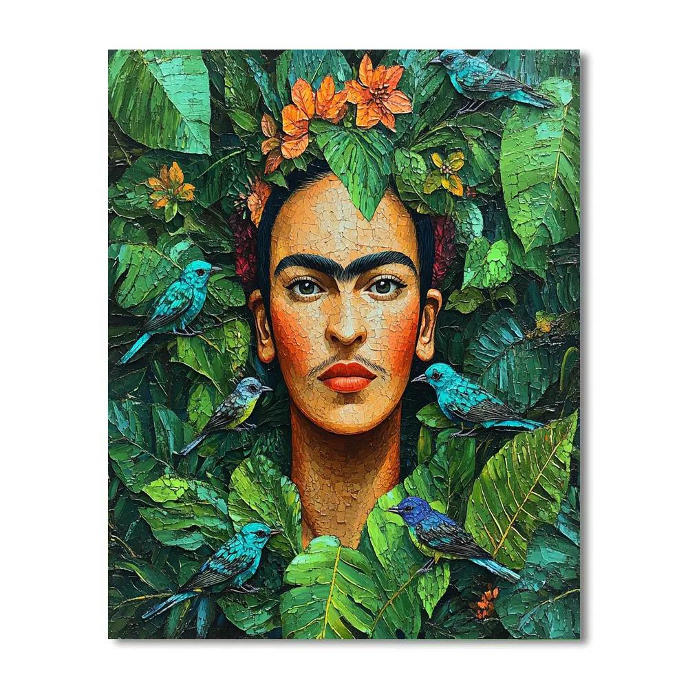 Frida Kahlo Inspired Botanical Self Portrait With Birds paint by color