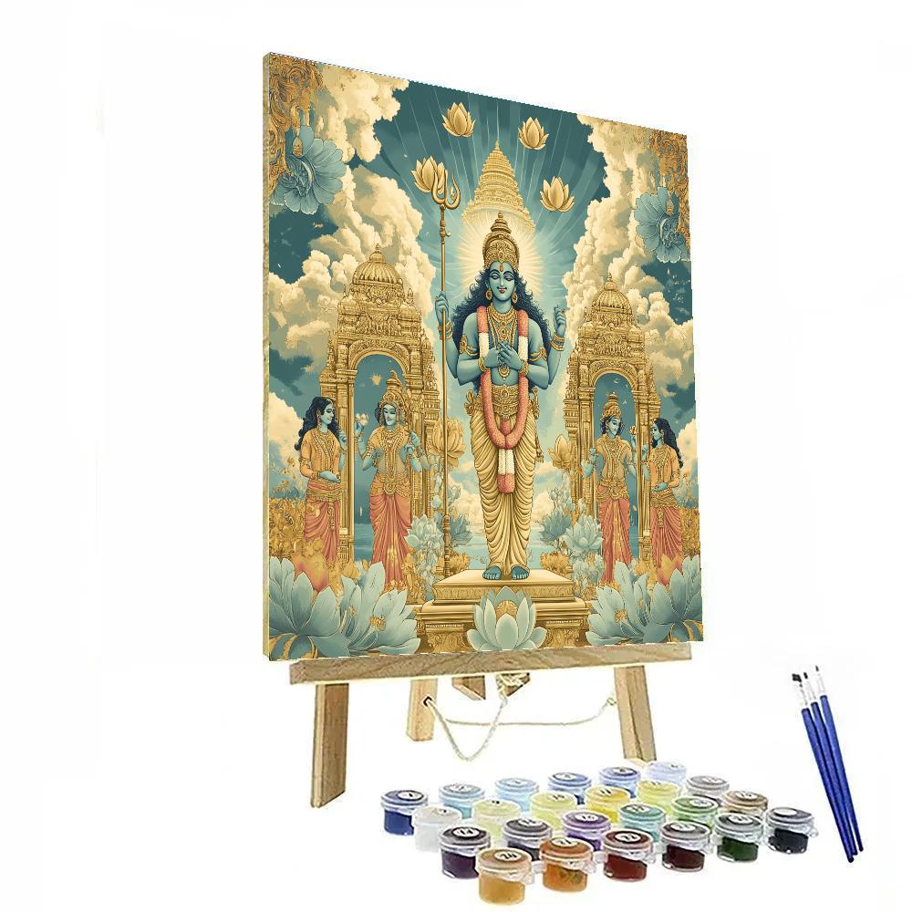 Vaikuntha Gatekeepers Under The Sky Of Lotuses Number painting